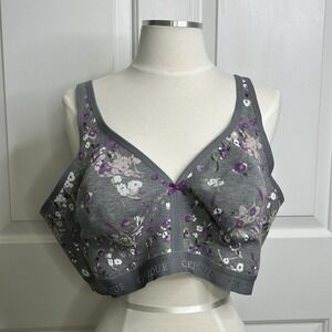 Lane Bryant Cacique Bra 46DD Unlined Full Coverage No-Wire Dark Gray + Floral